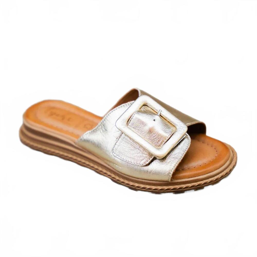 NEW TYCHE women's monroe slide sandal in gold